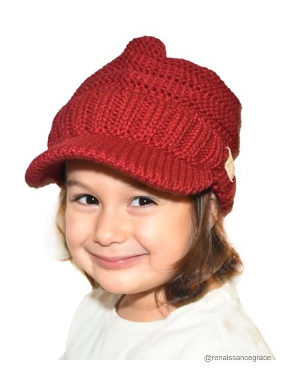 Toddler Oversized Chunky Ribbed Knit Beanie Hat with Visor Brim, 100% Acrylic